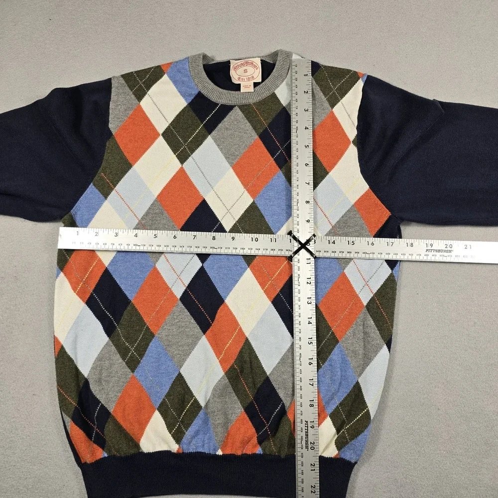 Brooks Brothers Mens‎ Small Blue Sweater Pullover Argyle Cotton Blend Crew Neck